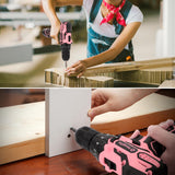 YOUGFIN Pink Drill Set for Women, Tool Kit with Drill 12V or Home Office Repairing & Improvement, Household Drill Set Power Tool with Pink Tool Box 195 Pieces Yougfin