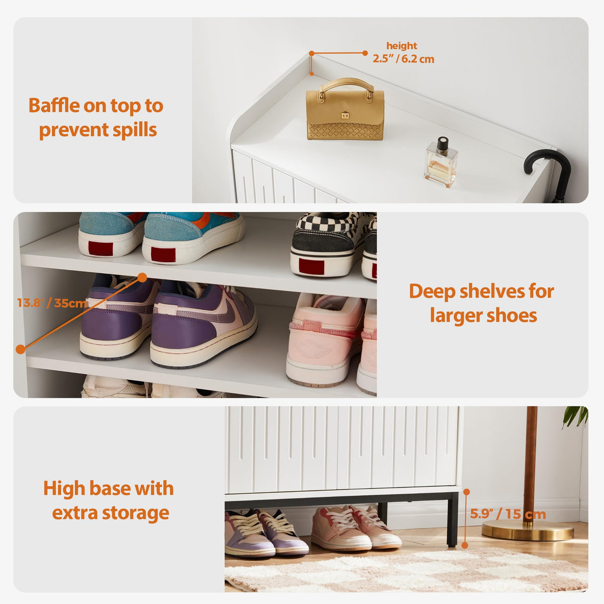 Mericonia Modern Shoe Cabinet with Metal Legs, Farmhouse Large 5-Tier Shoe Storage Cabinet with Doors, Wooden Shoe Organizer for Entryway, Hallway, Closet, Bedroom, Living Room, White Mericonia