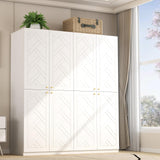 Wakefit Armoire Wardrobe Closet, 4 Doors Wooden Wardrobe Closet Cabinet, 78" Bedroom Armoires with Hanging Rod Shelf, Freestanding Wardrobe Cabinet for Bedroom, Guest Room, White Wakefit