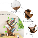 SHEEPAM 5 Tier Tree Book Shelf, Small Desktop Bookshelf with Storage Organizer, Wood Bookcase, Desk Display Bookshelves, Floor Standing Organizer Bookcases for Living Room,Bedroom,Office-Brown SHEEPAM