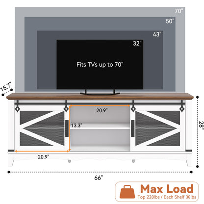 IDEALHSOUE Farmhouse TV Stand 75 Inch Entertainment Center White TV Console Modern Media Furniture Wood TV Console Cabinet with Sliding Barn Door and Adjustable Shelf for Living Room Bedroom