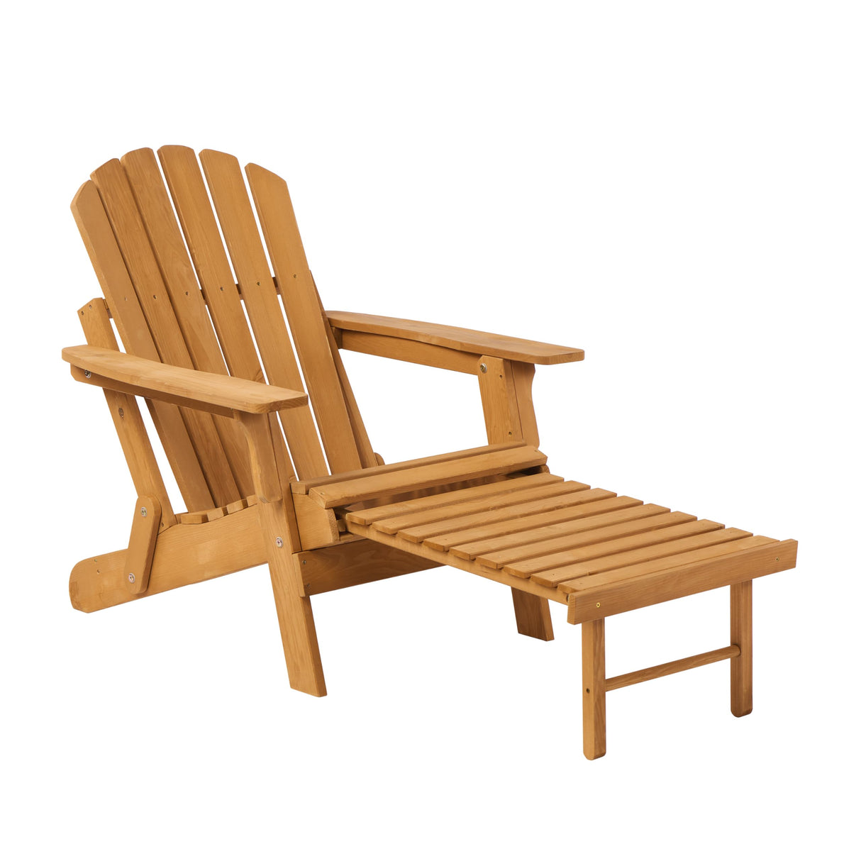 Oversized Wooden Folding Adirondack Chair with Ottoman, Pre-Assembled Backrest and Seat Board, Lounge Chair for Outdoor Patio Garden Lawn Backyard Firepit Deck Pool Beach Wood-Natrl