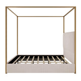 Modern 4-Poster Canopy Platform Bed King Size with Tall Upholstered Headboard, Metal Canopied Design Platform Bed Frame with Strong Slats Support, No Box Spring Needed (Beige, King) BEDGJH