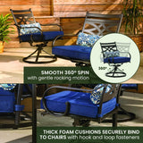 Hanover Montclair 7-Piece Outdoor Dining Set with 6 Swivel Rockers, Navy Blue Cushions and Stamped Steel Rectangular Dining Table, Patio Dining Set for 6, Premium All-Weather Patio Furniture for Deck Hanover