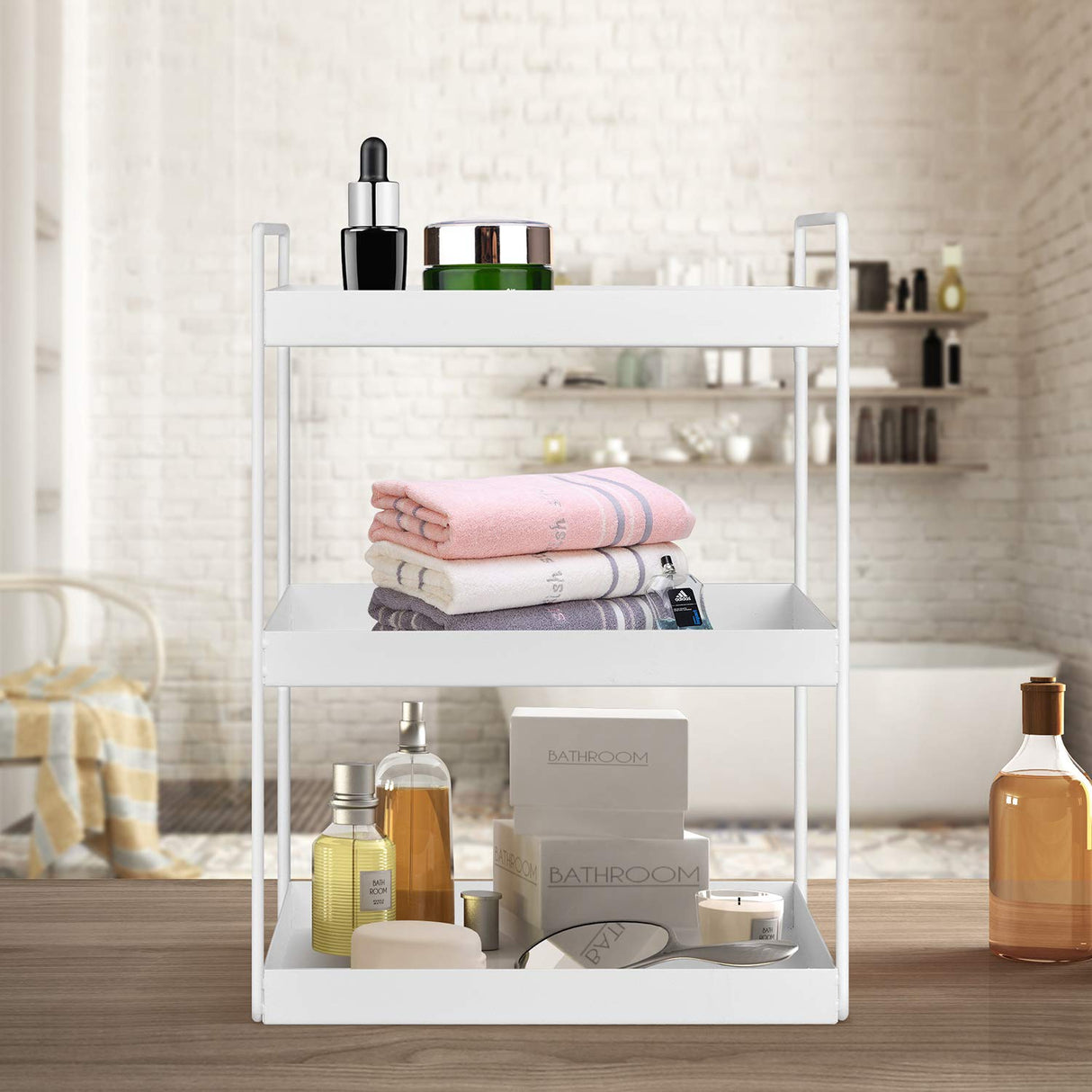 3-Tier Bathroom Countertop Organizer Vanity Tray Cosmetic & Makeup Storage Kitchen Spice Rack Standing Shelf, White Aisung