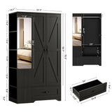 ANCTOR Armoire Wardrobe Closet with Mirror, 70" H Wooden Bedroom Armoires and Wardrobes with 2 Doors, 5 Shelves, Hooks and Drawer, Clothing Storage Cabinet with Hanging Rod, Black ANCTOR