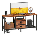 Furologee TV Stand with Power Outlets and 2 Fabric Drawers, 42 Inch Small Entertainment Center with Open Storage Shelves, Simple TV Console Table for Bedroom, Living Room, Rustic Brown Furologee