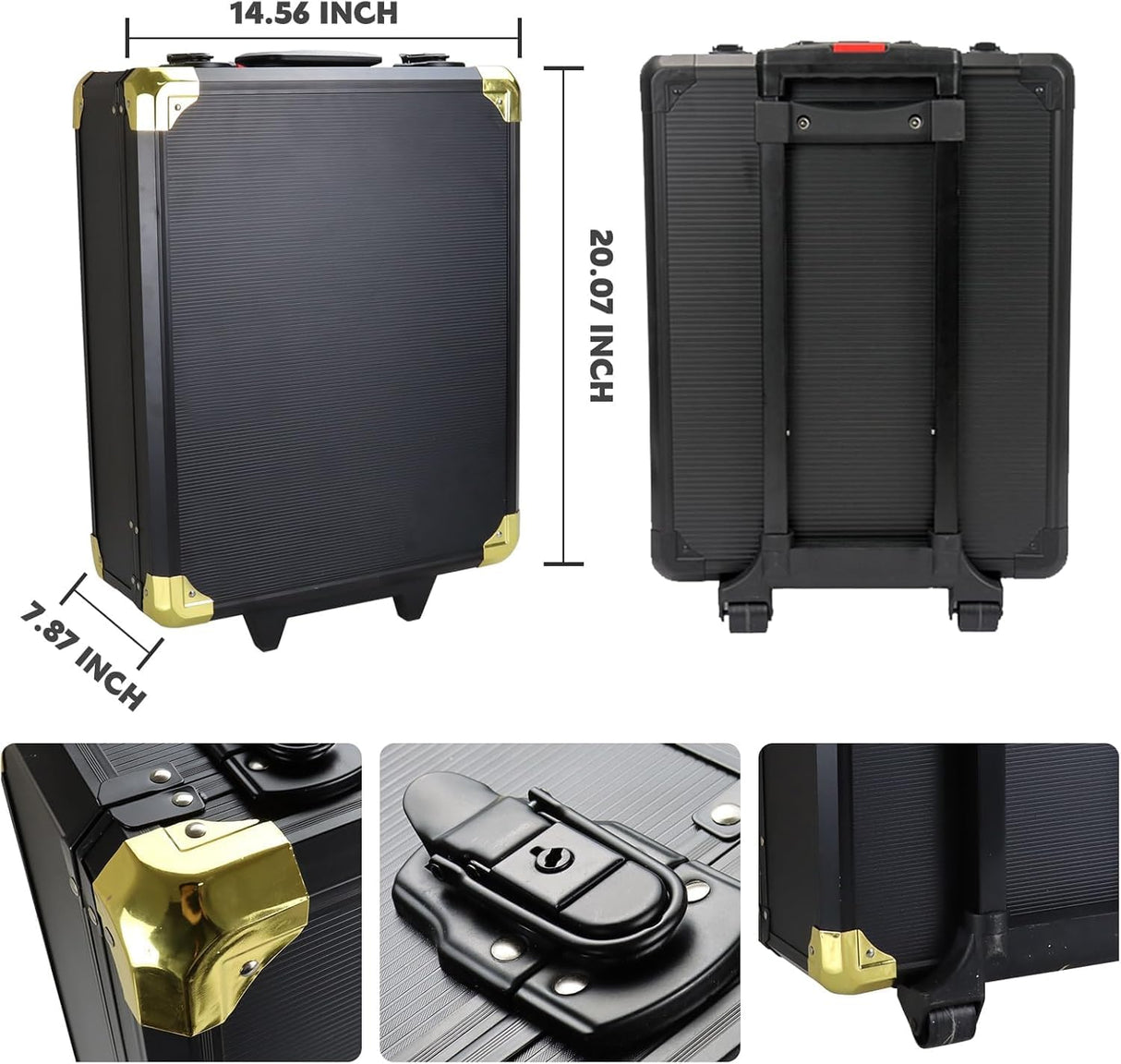 899 pcs Aluminum Trolley Case Tool Set, Removable Portable Hand Toolbox Set with 4 Drawers and Wheels for Household Repairs, Auto Maintenance, Construction, Garden (Black) Fetuero