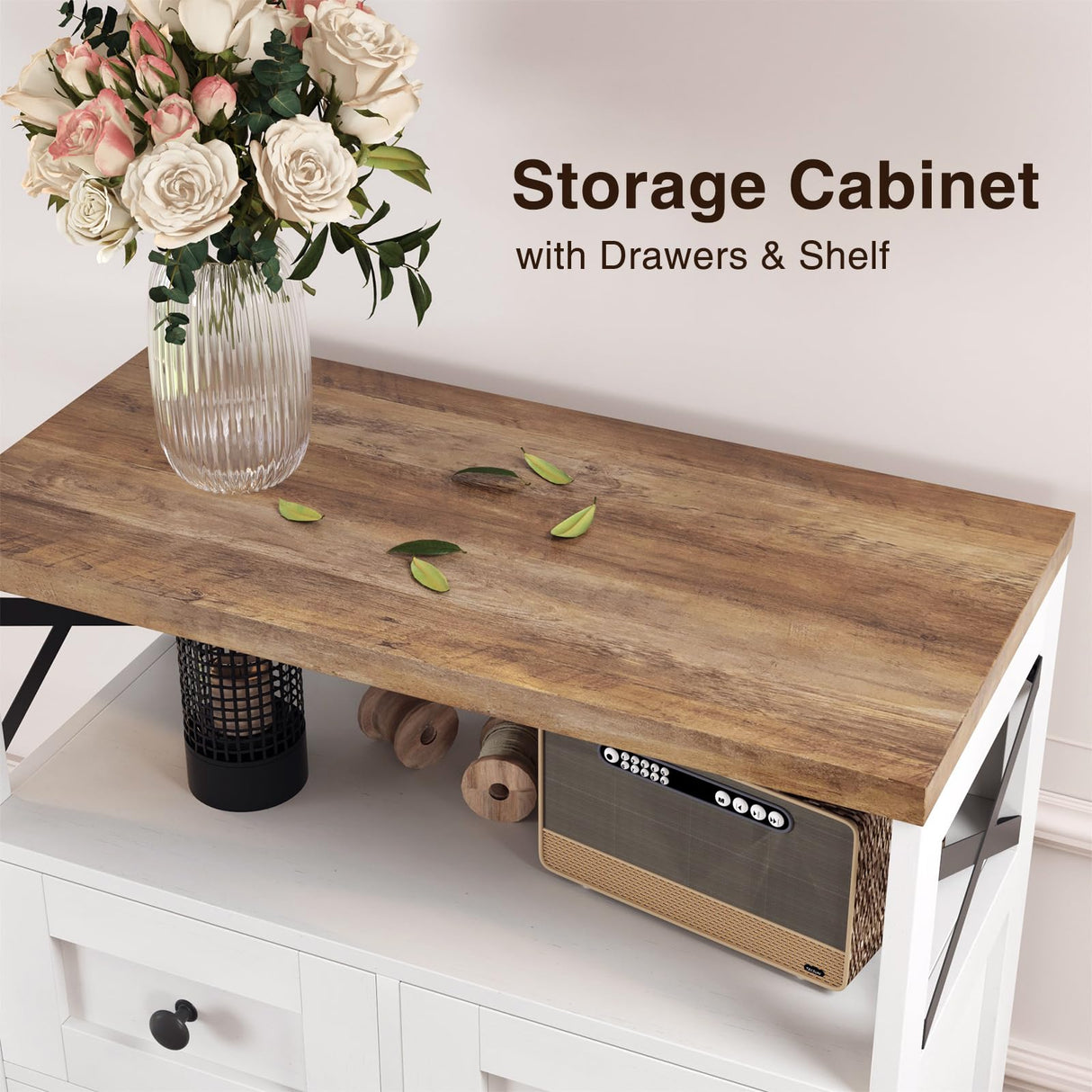 Befrases Antique White Multifunctional Storage Cabinet with Doors and Drawers for Home Organisation Befrases