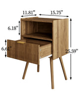 Veegle Nightstand,Modern Bedside Table with Storage Drawer and Open Wood Shelf, for Living Room, Bedroom and Small Spaces, Accent Night Stand with Solid Wood Legs, Easy Assembly,Walnut Brown Veegle