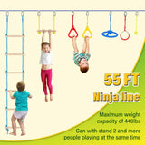 Ninja Warrior Kids Obstacle Course - 55 FT Durable Slackline with 8 Obstacles - Fun and Challenging Outdoor Course for Active Kids 3+ Years Old FAHKNS