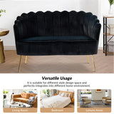 HULALA HOME Modern Velvet Loveseat Sofa with Flower Shaped Back, Comfy Upholstered 2-Seater Sofa with Gold Metal Legs, Small Love Seat Accent Couch for Living Bedroom Leisure Areas, Black HULALA HOME
