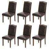 DUMOS Upholstered Dining Chairs Set of 6, Modern Upholstered Leather Dining Room Chair with Nailhead Trim and Wood Legs, Mid-Century Accent Dinner Chair for Living Room, Kitchen, Dark Brown DUMOS