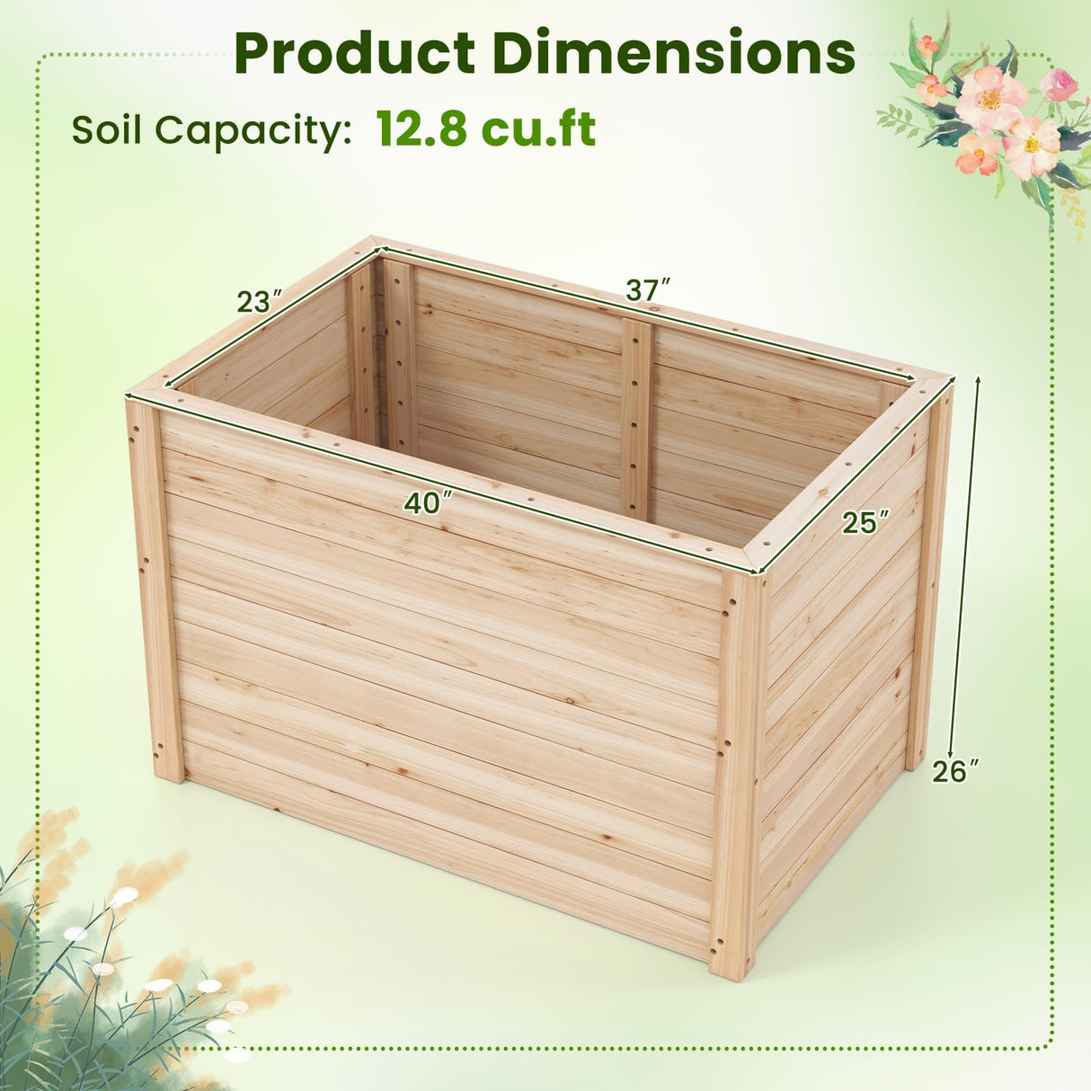 Giantex Wood Raised Garden Bed, 40"x25"x26" Elevated Planter Box w/Open-Ended Base for Deep-Rooted Plant Vegetable Fruit Flower, Outdoor Solid Wood Planter for Patio Backyard (1,40"x25"x26") Giantex