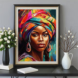 African Woman Diamond Painting, 30x40cm Traditional Portrait Cultural Art, DIY Craft Kit for Adults, Unique Wall Decor Gift Amz Camel
