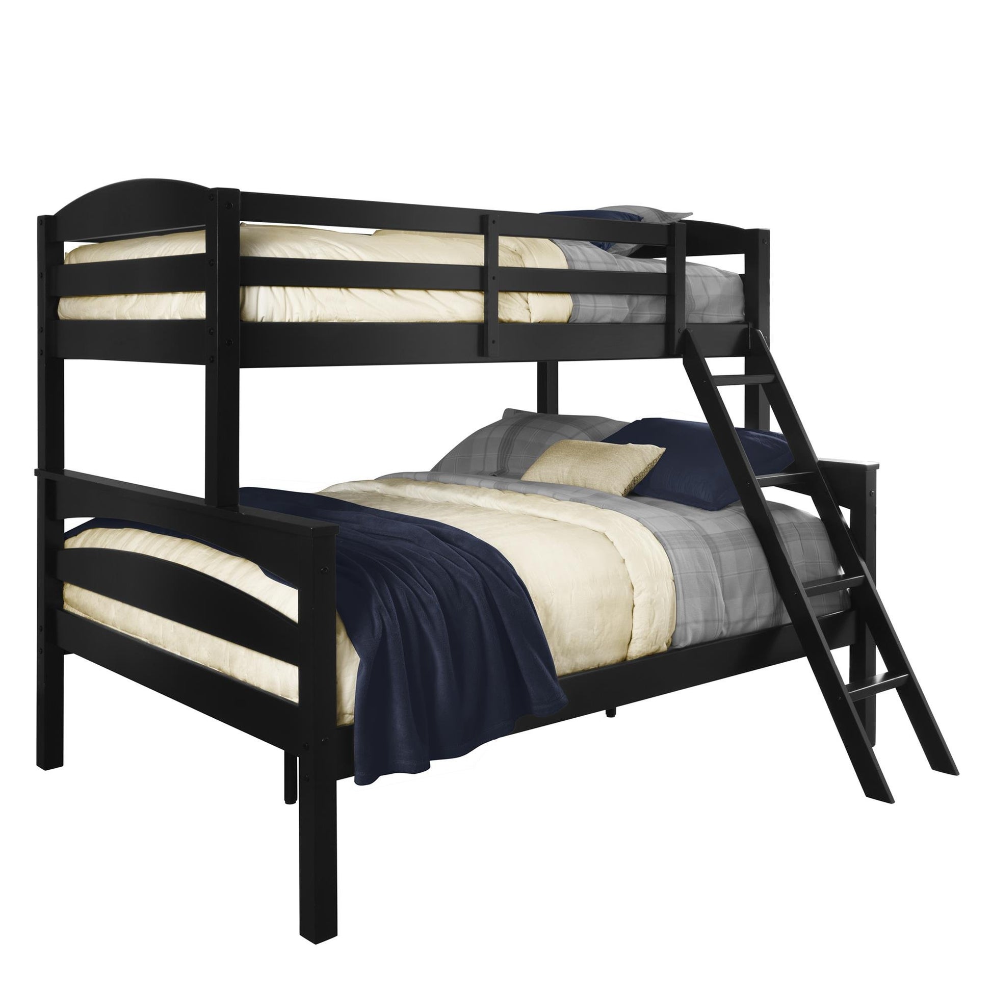 DHP Brady Twin Over Full Bunk Bed Frame in Black - Space-Saving Design for Kids and Teens - WoodArtSupply