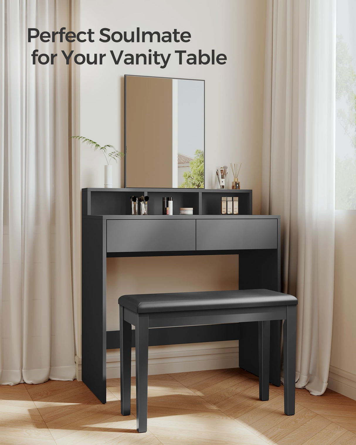 SONGMICS Wooden Duet Piano Bench with Padded Cushion and Music Storage Compartment, Piano Chair Seat, Black ULPB75BK SONGMICS