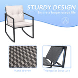 Greesum 3 Pieces Rocking Wicker Bistro Set, Patio Outdoor Furniture Conversation Sets with Porch Chairs and Glass Coffee Table, Beige Greesum