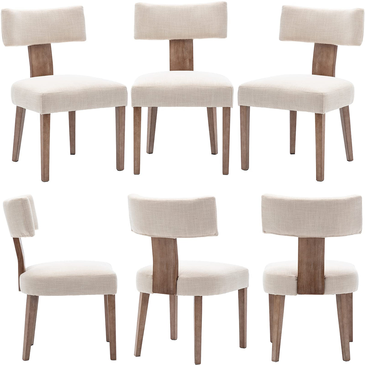 Wahson Beige Dining Chairs Set of 2, Comfy Upholstered Modern Farmhouse Kitchen Chairs with Wood Legs, Linen Fabric Dining Chairs with Curved Wingback for Living Room Bedroom Wahson