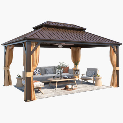 YOLENY 12' x 16' Hardtop Gazebo with Galvanized Steel Double Roof, Aluminum Pergolas Frame, Curtains and Netting Included, Metal Outdoor Gazebos for Garden, Patios, Lawns, Parties