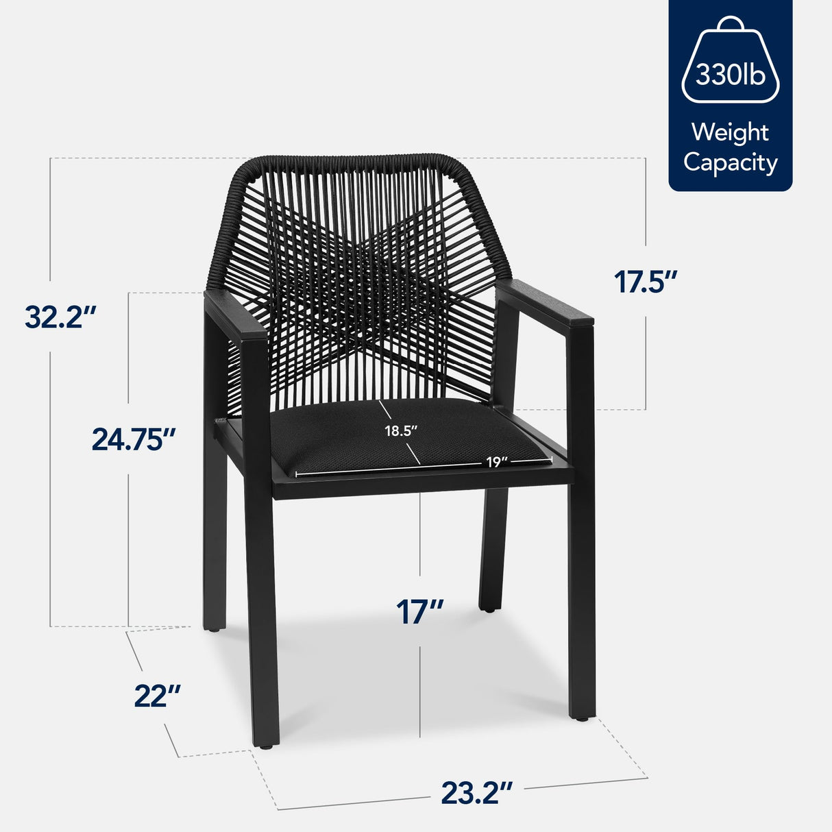 Best Choice Products Outdoor Dining Arm Chair Set of 2, Aluminum Frame with Armrest, All-Weather Woven Rope Chair Design - Black/Obsidian Best Choice Products
