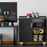 LCAOPC Metal Storage Cabinet with Wheels, Lockable Garage Cabinet with Wheels, Tool Cabinet on Wheels, Metal Rolling Utility Cabinet for Home, Office, Garage and Workshop, Black LCAOPC