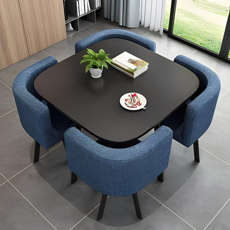 JIXDILO Square Dining Table Set with 4 Chairs,Wood Kitchen Table and Chairs for 4,Compact Conference Tables Chair Set,Modern Reception Table for Meeting Room,Kitchen Table Furniture(80cm/31.5", Blue) JIXDILO