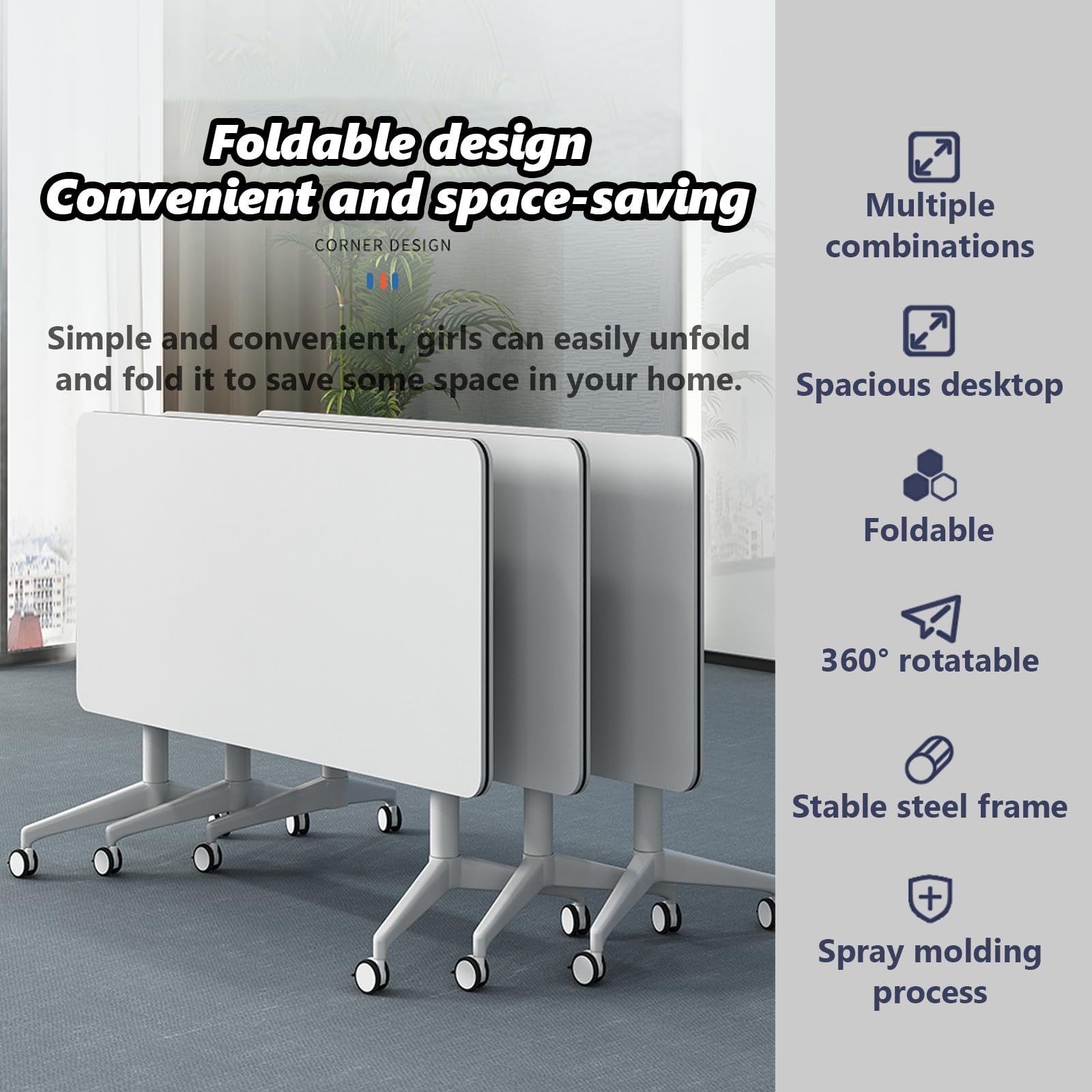 HSHBDDM Folding Conference Table Foldable Conference Table, Conference Rooms Flip Top Mobile Training Table, Folding Flip Top Office Meeting Table Mobile Conference Table for Office,Meeting R - WoodArtSupply