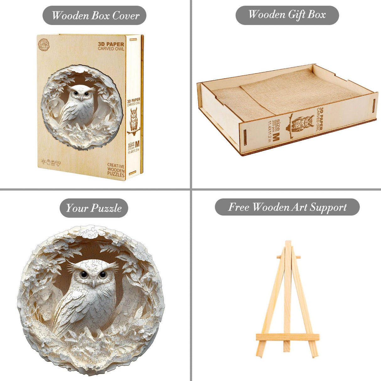 KAAYEE Wooden Puzzles for Adults, 3D Vision Effect Owl Wooden Jigsaw Puzzles, 200pcs Unique Shape Animal Wood Puzzle Adult, 3D Effect Flat Puzzle Birthday Gifts Family Game (M-11.4 * 11.2in) KAAYEE