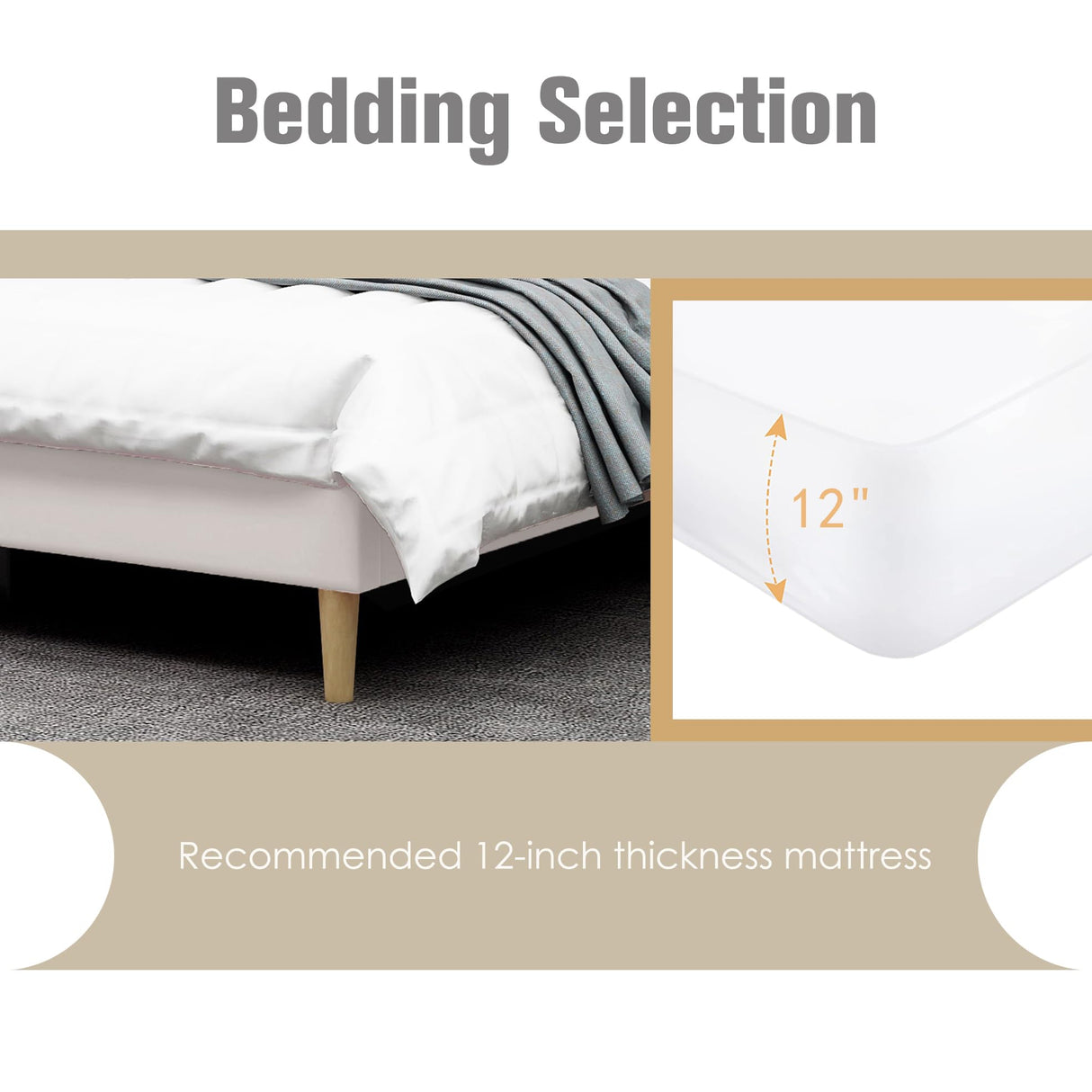 AGARTT Upholstered Platform Bed Frame Full Size with Headboard and Footboard/Wooden Slats Support/No Box Spring Needed/Easy Assembly, Beige Velvet AGARTT