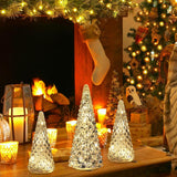 Christmas Decorations Indoor, YEAHOME Set of 3 Pre-lit Gold Glass Christmas Tree for Home Decor, Christmas Table Decorations Lighted Xmas Tree with Timer for Living Room Mantel Tabletop Party YEAHOME
