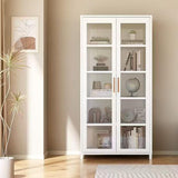 qeknxks Display Cabinet with Glass Doors, 5-Tier Metal Curio Cabinet, Glass Display Cases for Figurine, Toy Organizers Rack & Display Shelf, Kids Bookcase for Home Office, Playroom, Living Room qeknxks