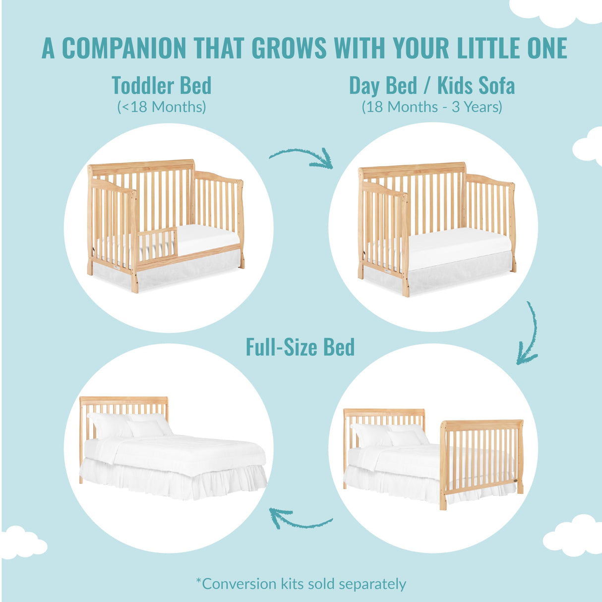 Dream On Me Ashton 4-In-1 Convertible Crib In Natural, Greenguard Gold, JPMA Certified, Non-Toxic Finishes, Features 4 Mattress Height Settings, Made Of Solid Pinewood Dream On Me