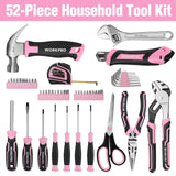 WORKPRO 52-Piece Pink Tools Set, Household Lady Tool Kit with Storage Toolbox, Basic Tool Set for Home, Garage, Apartment, Dorm, New House, Back to School, and as a Gift WORKPRO