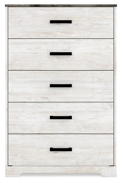 Signature Design by Ashley Shawburn Rustic 5 Drawer Chest of Smooth-Gliding Drawers and Safety Stop, White & Gray - WoodArtSupply