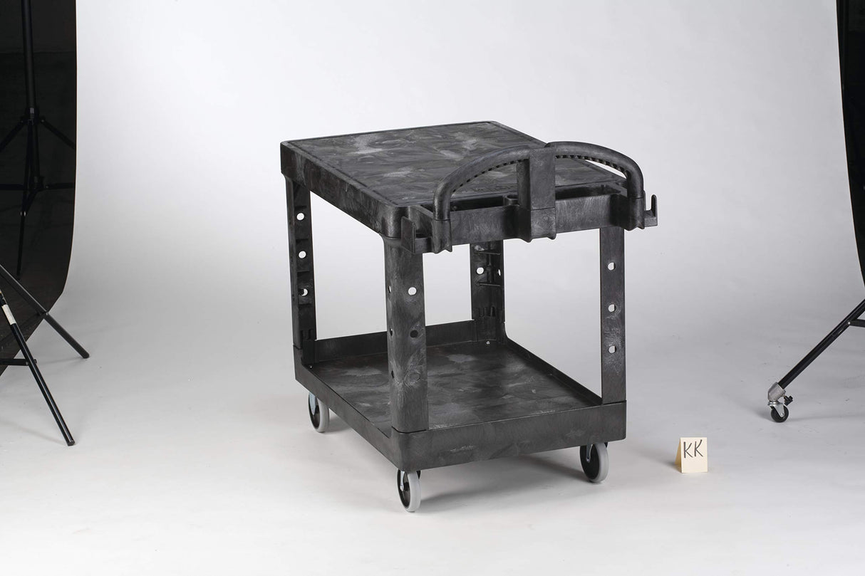 Rubbermaid Commercial Products 2-Shelf Utility/Service Cart, Medium, Flat Shelves, Ergonomic Handle, 500 lbs. Capacity, Ideal for Warehouse/Garage/Cleaning/Manufacturing Rubbermaid Commercial Products