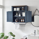 Wnutrees Farmhouse Medicine Cabinet with Two Barn Door, Rustic Wood Wall Cabinet with Adjustable Shelves, Over The Toilet Storage Cabinet with Towel Bar and Hooks for Bathroom, Laundry Room, Blue Wnutrees