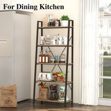 BON AUGURE Industrial 5 Tier Ladder Bookshelf, Wood and Metal Ladder Shelf Bookcase, Farmhouse Leaning Shelves for Living Room (Vintage Oak) BON AUGURE
