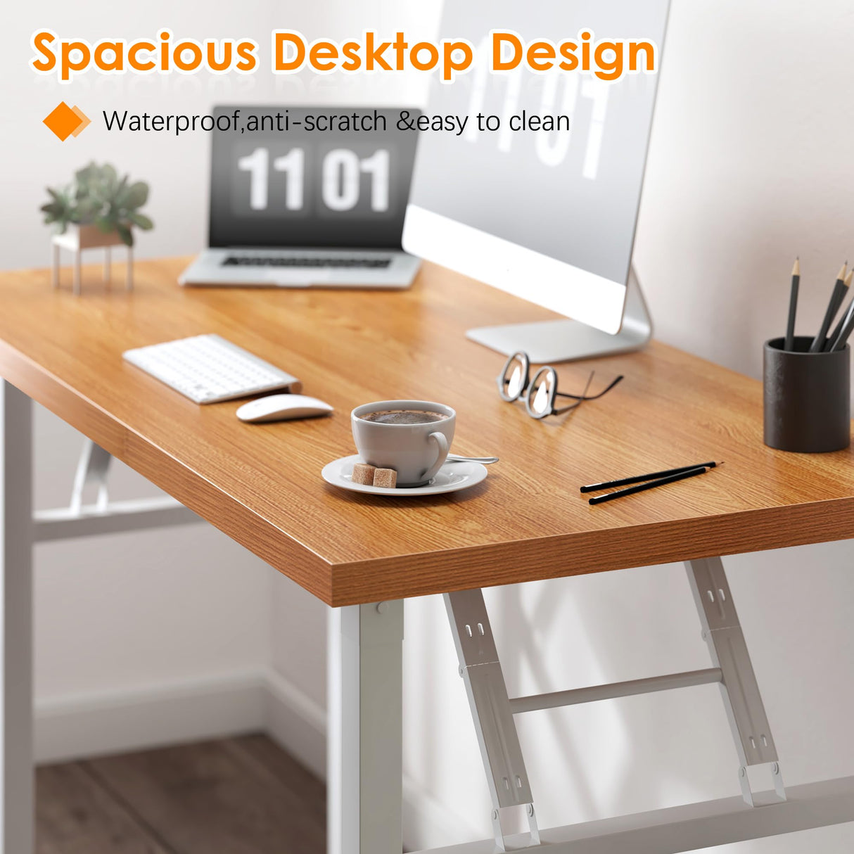 Need Computer Desk Office Desk 62 inches Folding Table with BIFMA Certification Conference Table Workstation,Teak White Need