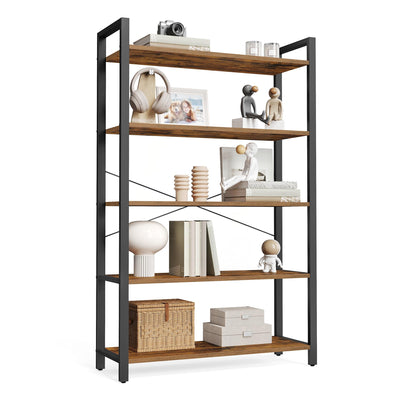 VASAGLE 5-Tier Bookshelf, Bookcase with Steel Frame, Book Shelf for Living Room, Home Office, Study, 11.8 x 31.5 x 60.2 Inches, Industrial Style, Rustic Brown and Ink Black ULLS081B01