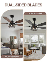 Curve Curio 52 Inch Farmhouse Ceiling Fan with Light and Remote Industrial Ceiling Fan Quiet and Reversible DC Motor Rustic Caged Chandelier Fan for Living Room Bedroom Patio Curve Curio
