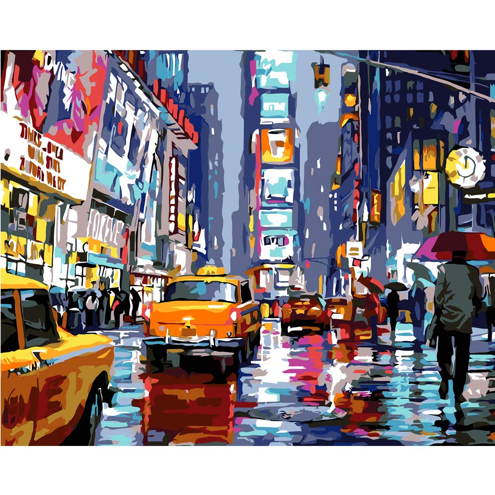 Paint by Numbers Kit for Adults,Times Square Adult Paint by Number Kits,Street Scenery,Manhattan Square Painting by Number Adult City Night View 16 x 20 Inch QUITEDEW