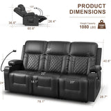 FURNIMAT Recliner Sofa, Reclining Sofa 3 Seats Dual Recliner, PU Leather Recliner Couch, Modern Recliner Chair for Living Room, with Cup Holder and 2 Cell Phone Holder, USB Ports, Black FURNIMAT