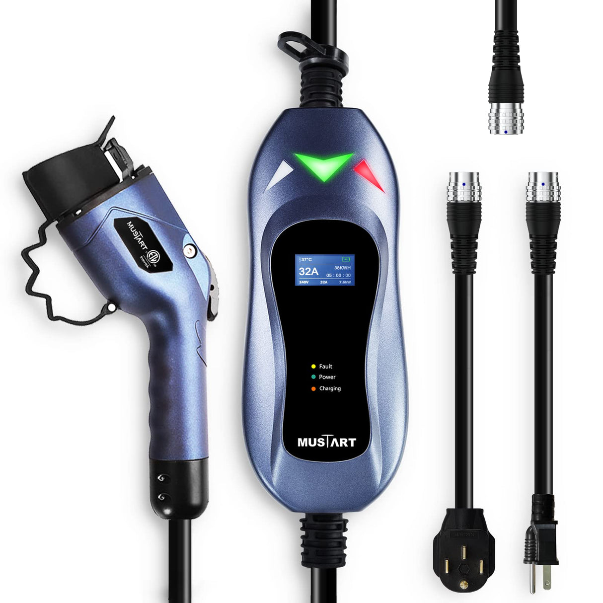 MUSTART TRAVELMASTER Level 2 Portable EV Charger, 25ft Cable, Intelligent Plug Identification Auto-Adjusts Maximum Safe Current 15A/25A/32A Electric Vehicle Plug-in Charging Station (2-Gen) MUSTART