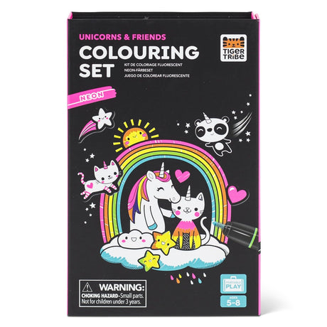Tiger Tribe Neon Coloring Set - Unicorns & Friends, Cute Activity Set for Kids, incl. Stickers & Markers, Portable, Perfect for Travel, Great Gift Tiger Tribe