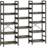 Rolanstar Bookshelf 5 Tiers, Triple Bookcase with Open Display Shelves, Industrial Wide Bookshelf with Metal Frame for Living Room, Office, Grey Rolanstar