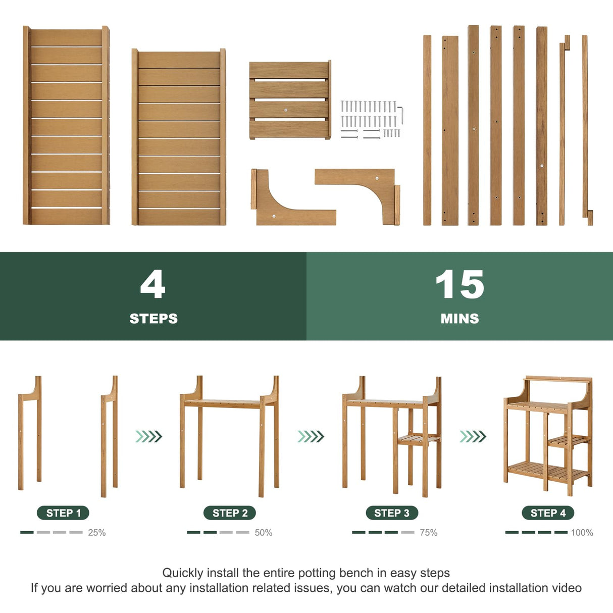 LMP HDPS Potting Bench Table, Potting Bench, Potting Benches for Outside, 50’’x17.5x37.5' (LxWxH) All Weather Potting Table Work Station for Outside Gardening, Wooden Like LMP