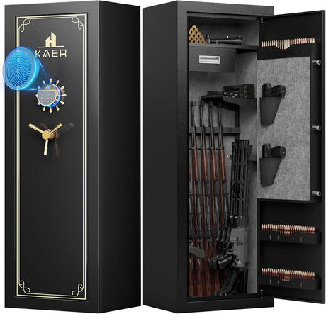 KAER 25 Biometric Gun Safe for Rifles and Pistols, Large Gun Cabinet for Home Rifle, Quick Access Gun Safe with Fingerprint, Rifle Safe with Removable Shelf and Pistol Pocket [No Assembly Required] KAER