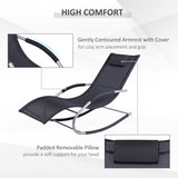 Outsunny Zero Gravity Rocking Chair Outdoor Chaise Lounge Chair Recliner Rocker with Detachable Pillow and Weather-Fighting Fabric for Patio, Deck, Pool, Black Outsunny