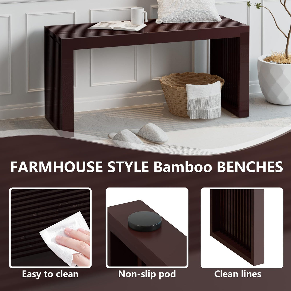 APRTAT Bamboo Dining Bench Indoor Long Bench Entryway Shoe Rack Bench,Outdoor Modern Wood Benches 35 Inch Bamboo Bench for Living Room Hallway Bedroom Bathroom APRTAT